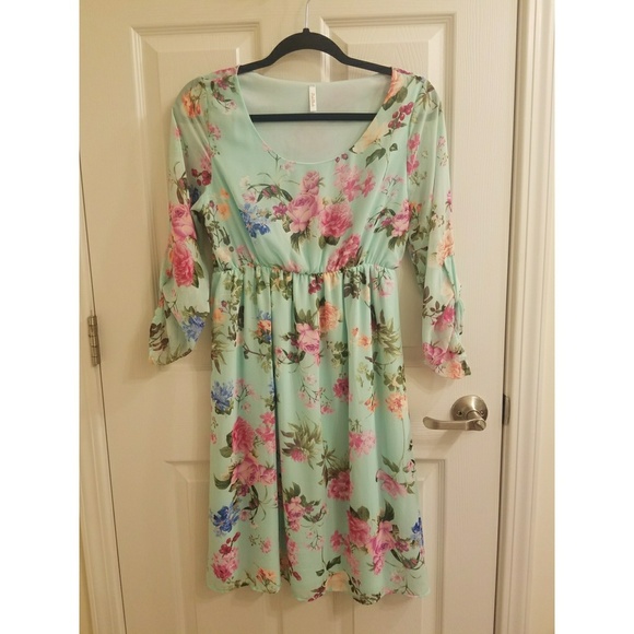 mint floral chiffon maternity dress